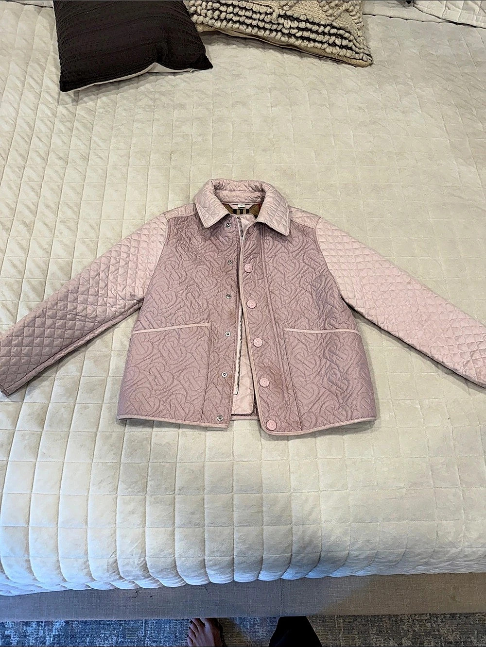 Burberry Kids Monogram Quilted Recycled Nylon Jacket Pink 8y